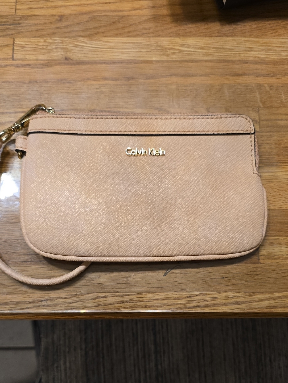Calvin Klein Peachy Pink Wristlet Clutch with Gold Logo